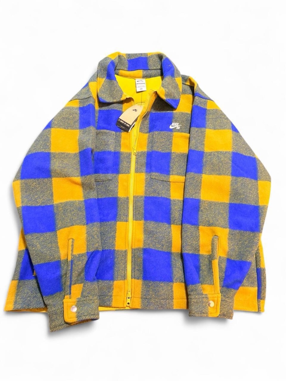 Nike Yellow & Blue Checkered Fleece Zip Jacket